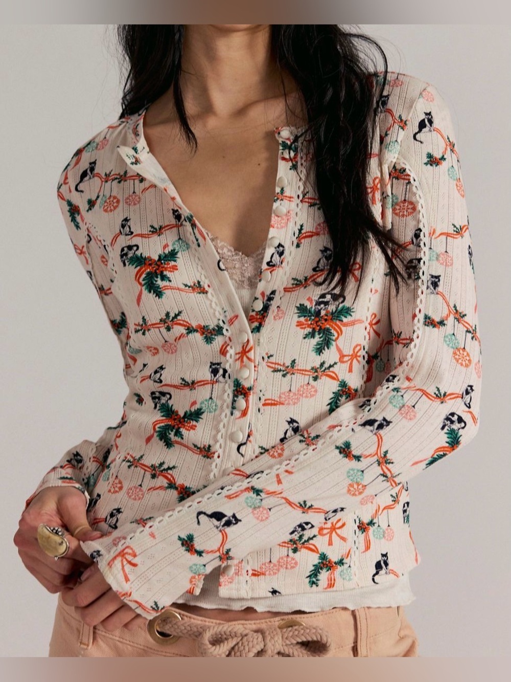 Free People Pearl & Lace Cardi